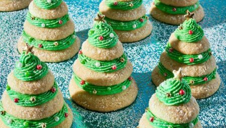 Sugar Cookie Tree Stacks with Cream Cheese Frosting